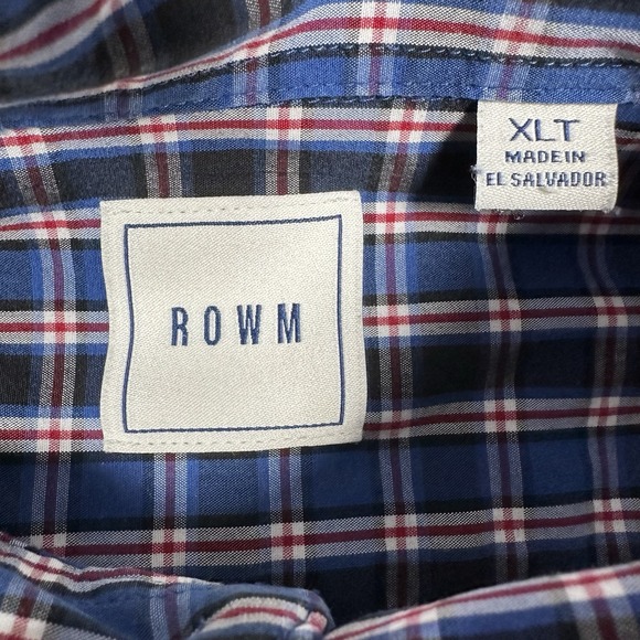 ROWM‎ Shirt Men's XLT Black Blue Red Plaid Long Sleeve Button Down Pocket Cotton - Picture 2 of 8